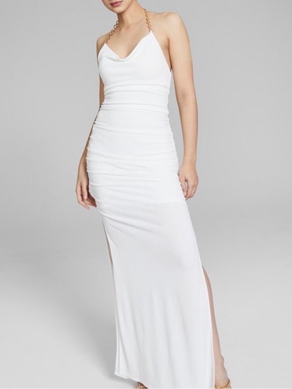 White Ivory Shimmer Chain Halter Maxi Bride Bachelorette Bridal Shower Dres